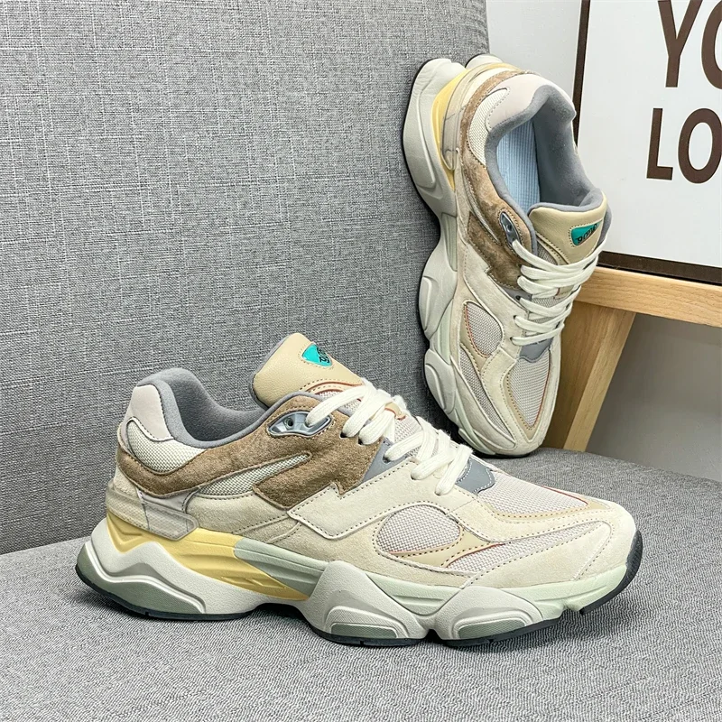 أحذية رياضية كاجوال جديدة للرجال لجميع المواسم بنعال سميكة وكتل ألوان لزيادة الارتفاع، أحذية رياضية أصلية