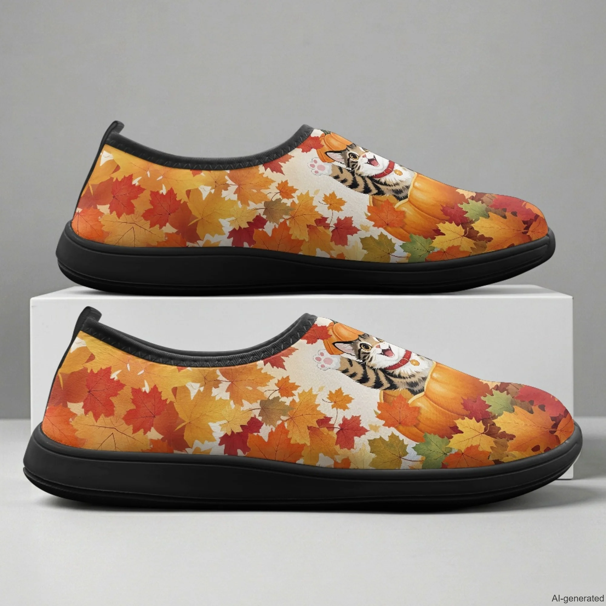 XIXIRIMIDO Slip-on Wide-toed Shoes Cat Pumpkin Print Zapatos De Mujer Men's Sneakers and Casual Shoes Slippers Nurse Shoes 36-46