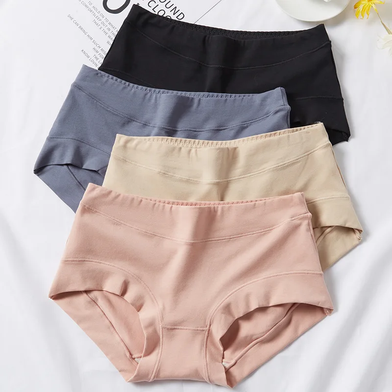 Middle Waist Large Size Pure Cotton Silk Protein Crotch Antibacterial Briefs Women's Underwear Panties Women