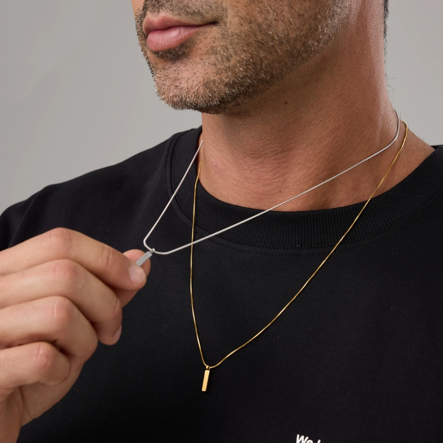58cm Edelstahl Schlangenkette Halskette für Männer Gold Silber Farbe Minimalistischer Stabanhänger Choker Männlicher Punk-Schmuck Geschenk – Detail 3