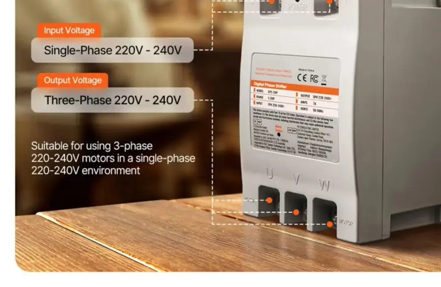 Convertidor de Fase Digital CPS-2HP de 2HP 7A, de Monofásico a Trifásico, Entrada y Salida de 220V-240V, Herramienta de Automatización para Accionamiento de Motores Industriales