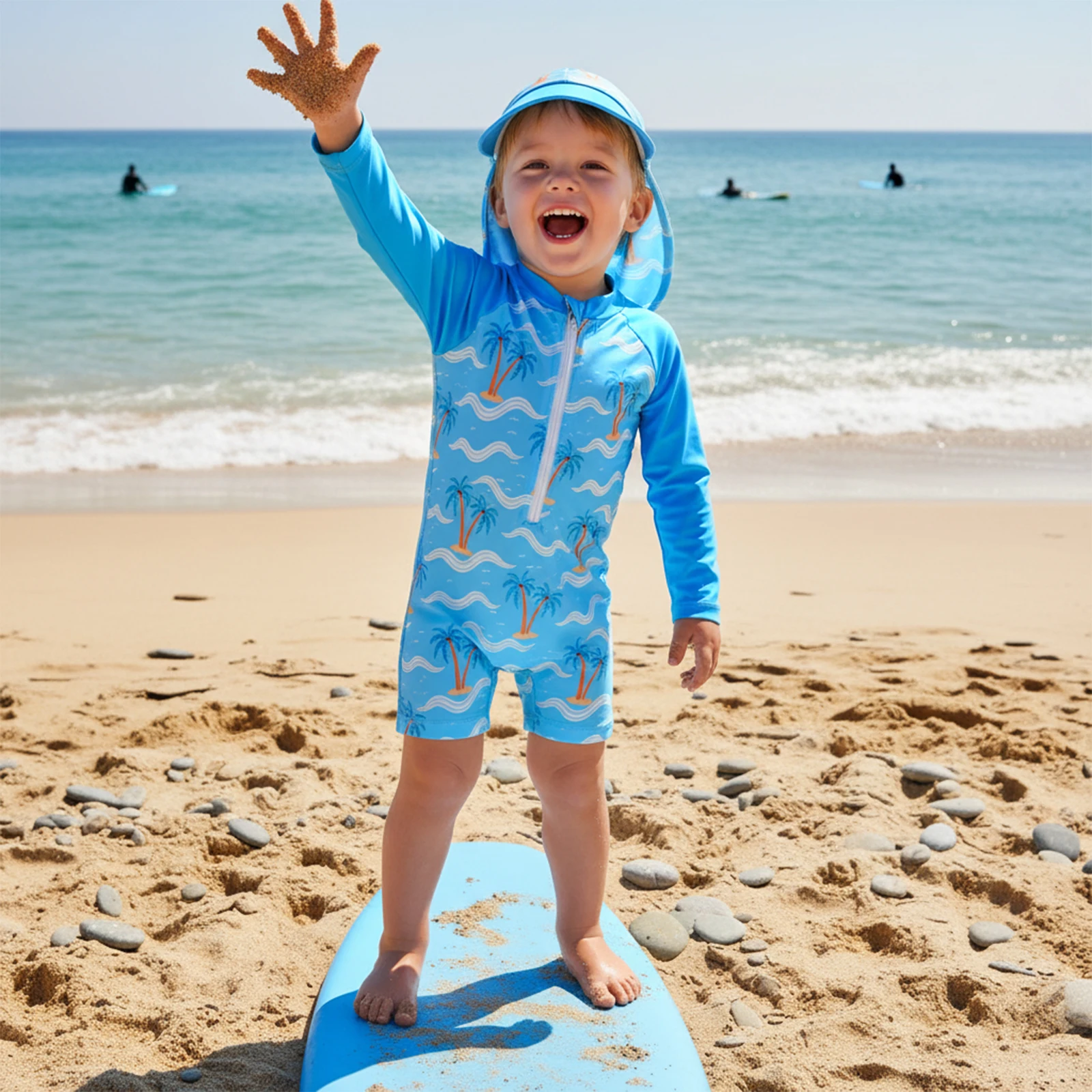 

Купальник Tregren для мальчиков 1-5 лет с длинными рукавами и принтом деревьев, солнцезащитная панама, летняя пляжная одежда