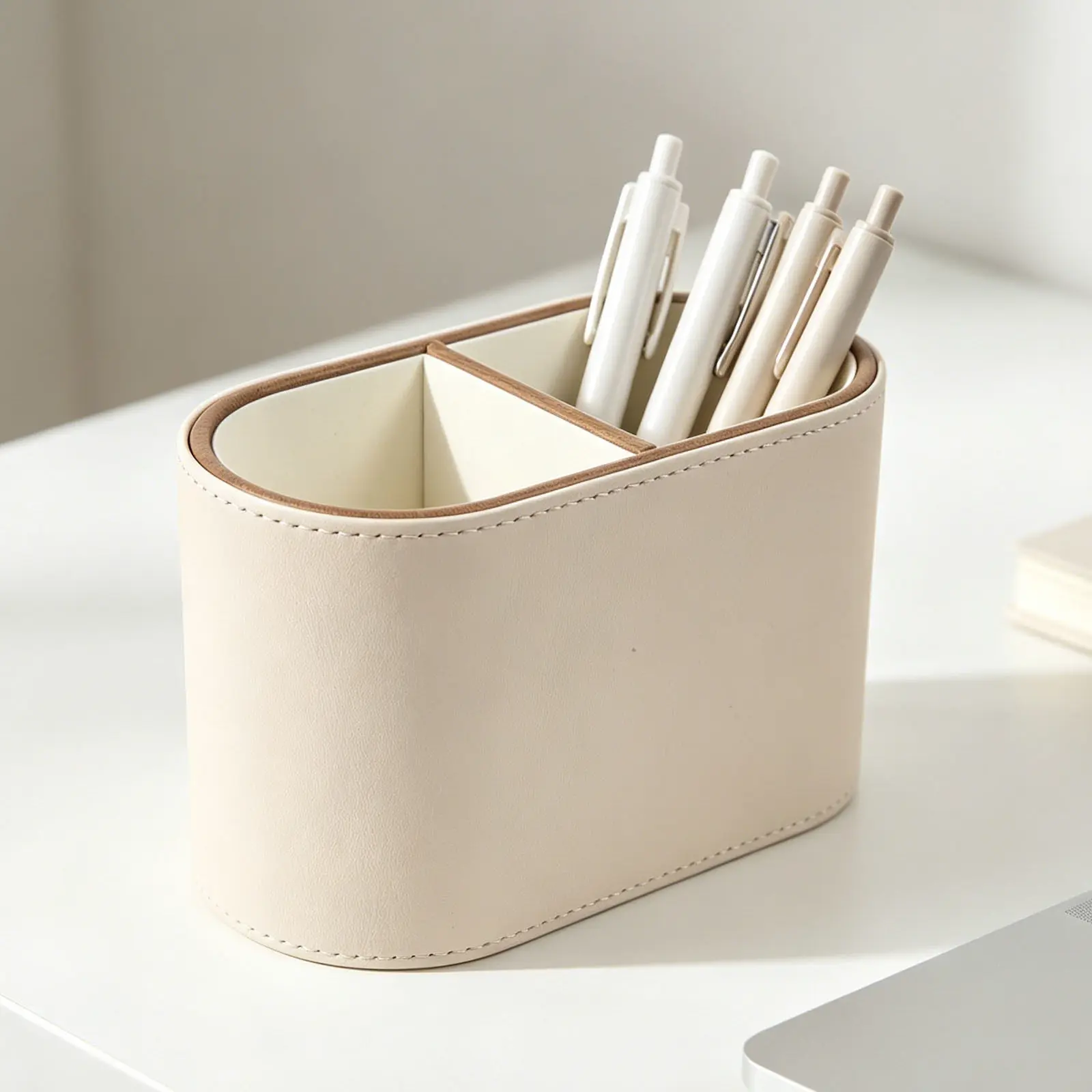 PU Desktop Pen Holder Organizer Multi Compartment Desk Storage Makeup Brush Remote Control Cup Office