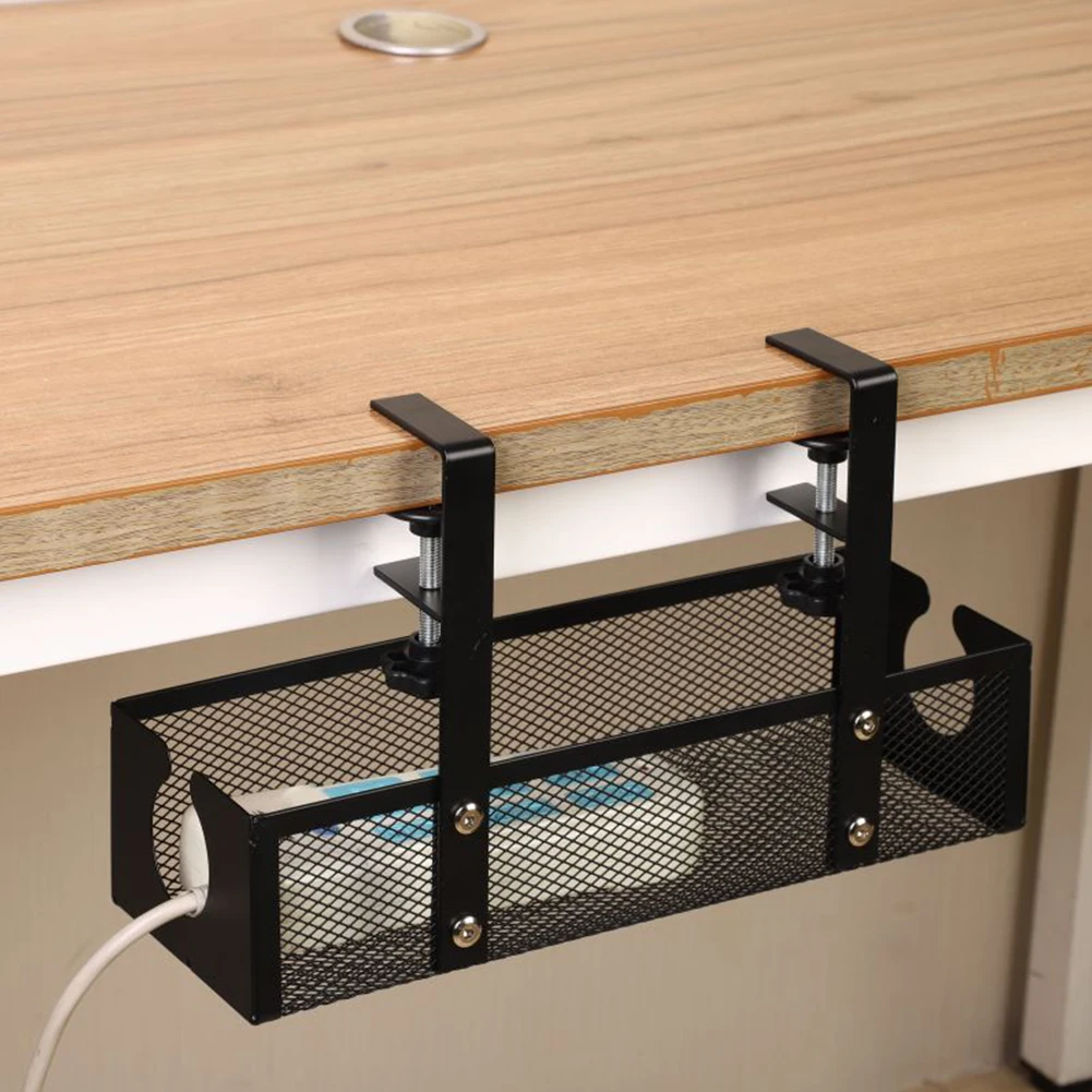 No Drilling Extendable Under Desk Cable Management Metal Cable Tray Under Desk With Clamp Retractable Power Strip Cord Holder