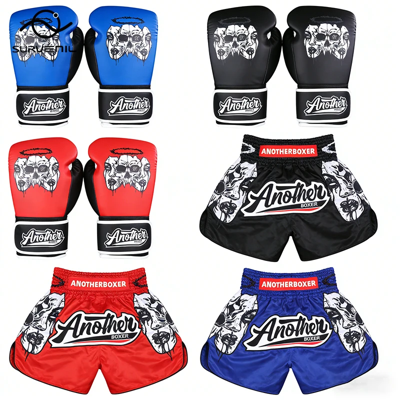 

Muay Thai Shorts Professional Boxing Gloves MMA Grappling Sparring Gloves Matching Kickboxing Thai Boxing Shorts Men Women Youth