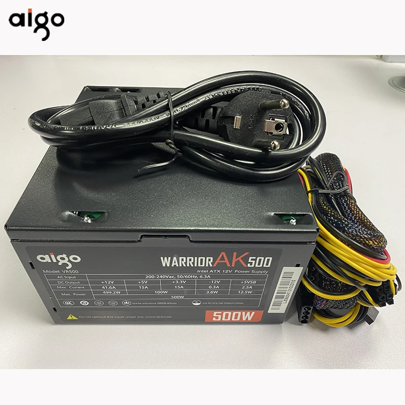 Aigo AK 500W PC PSU Power Supply unit Black Gaming Quiet 120mm rgb Fan 24pin 12V ATX Desktop computer Power Supply for BTC