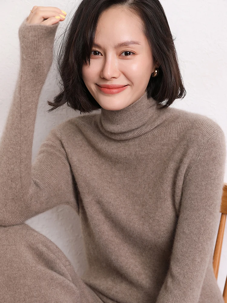 TLOML 여성용 100% 캐시미어 스웨터 터틀넥 풀오버 가을 겨울 부드러운 기본 긴팔 캐시미어 스웨터 따뜻한 니트웨어 탑