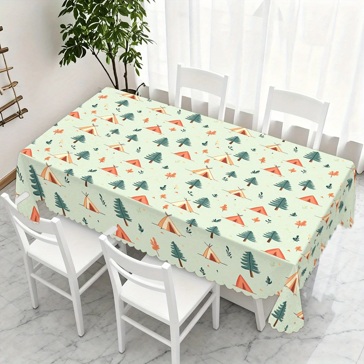 Forest Tent Camping Tablecloth, Soft Rectangular Washable Table Cover for Daily Dining & Warm Family Gathering Decor