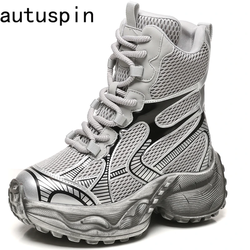 

AUTUSPIN/сапоги в спортивном стиле 9 см, женские модные высокие кроссовки, зимняя удобная обувь, женская вулканизированная обувь на массивном каблуке с перекрестными завязками