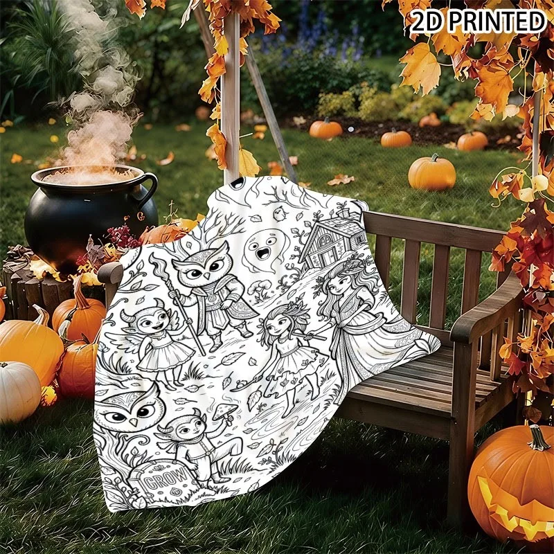 Whimsical Enchanted Spooky Forest Line Art Print Throw Blanket, Halloween Blanket Fall Decor, Multiple Specifications Available,