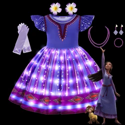 Led Light up Princess Wish Asha Dress for Girls Cosplay Carnival Christmas Kids Stage Performance Birthday Party Costume Purple