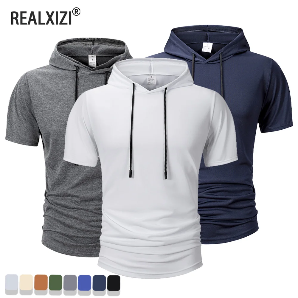 Summer Men's Short Sleeve Hooded Casual T Shirts Lightweight Sweatshirt Hoodies Pullover Breathable Tops Streetwear