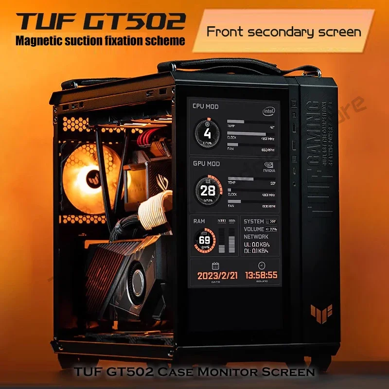 TUF GAMING GT502 Case Monitor Screen Solution Size/Themes Customization AIDA64 Gamer Cabinet Secondary IPS Dsiplay