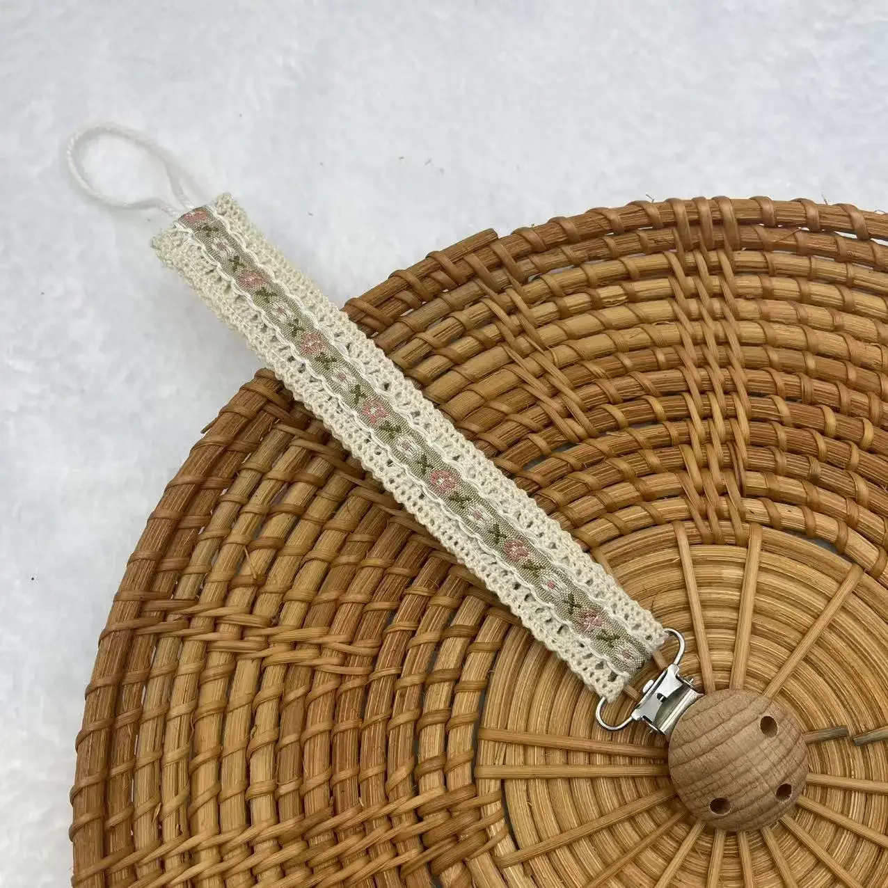 Houten Baby Fopspeenketting Leuke Bloemenprint Dummy Tepelhouder Guard Bijtring Hanger Babyaccessoires