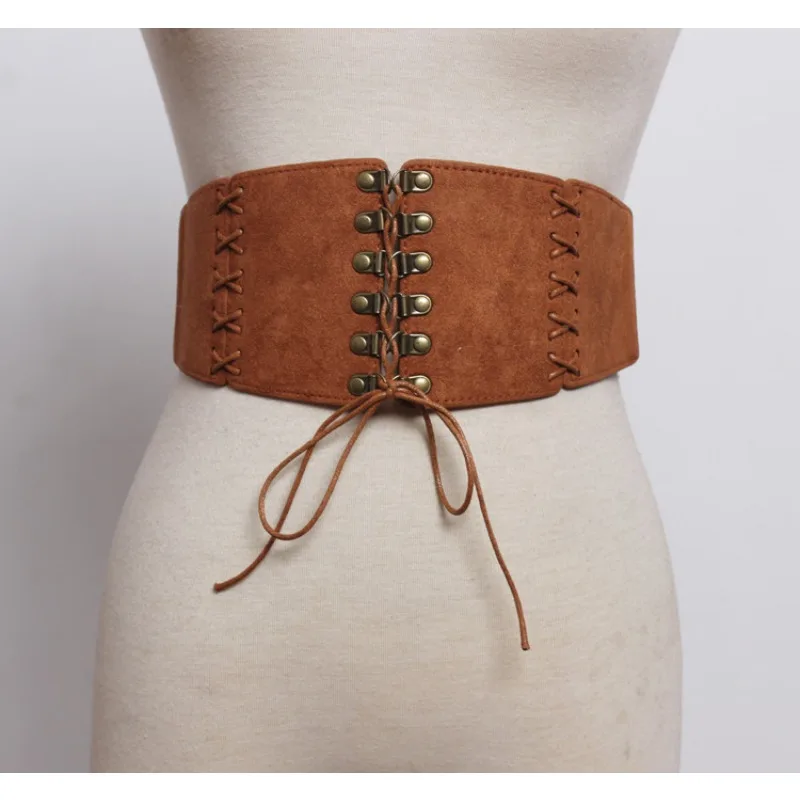 

Woman Artistic Retro Rivet Suede Waist Seal Women's Rivet Decorative Shirt Dress Versatile Elastic Wide Waistband