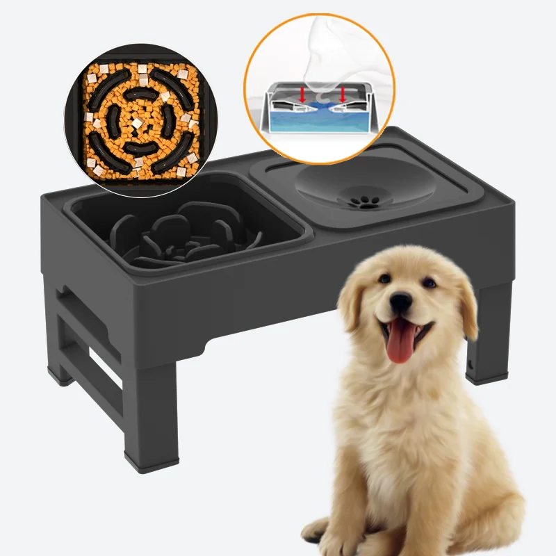 

hit productCustomized Elevated Dog Food Bowl Heigh Adjustable Raised Dog Bowl with Three Interchangeable Food Bowls