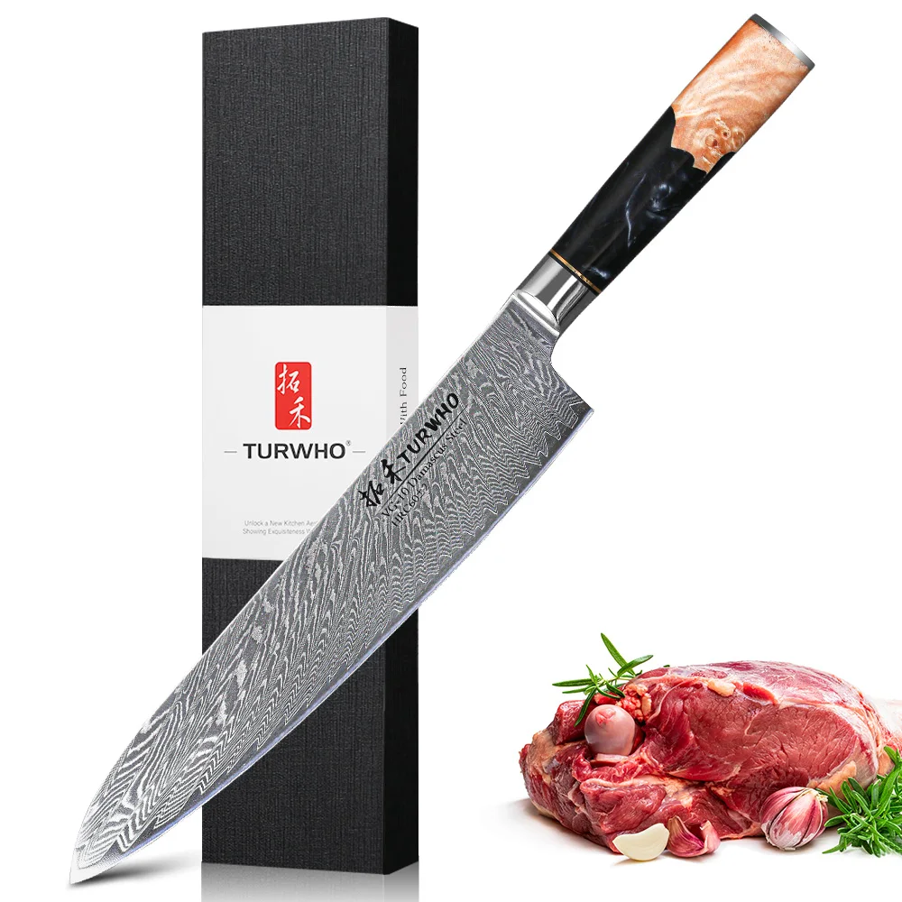 Turwho 9,5 Zoll Kochmesser Japanisch 67 Schichten Damaskus Stahl Küchenmesser VG10 Kern Gyuto Messer Home Cooking Tools Edelstahl