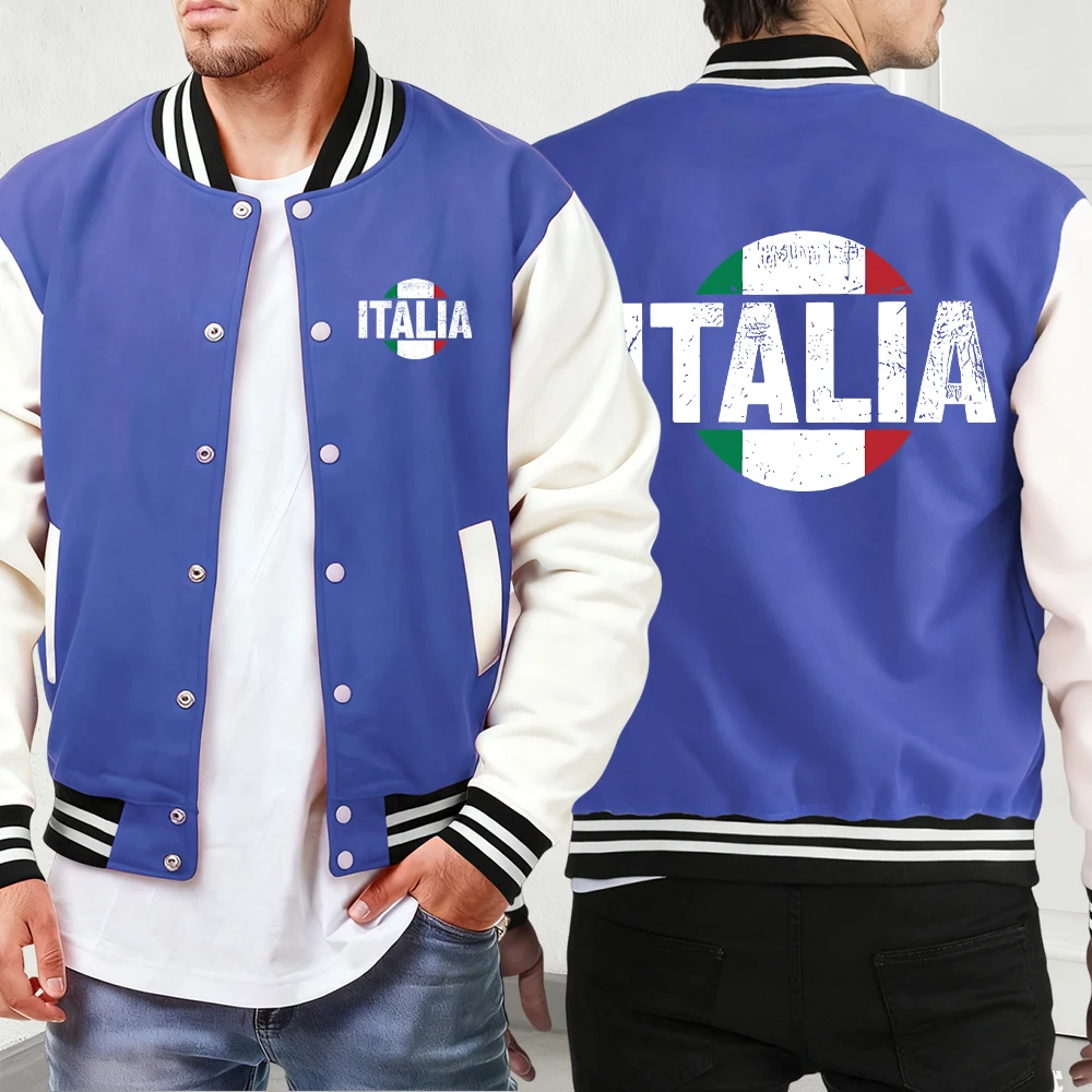 

Italia Letter Creativity Prints Coat Man Vintage Autumn Jackets Basics Casual Streetwear All-Match Comfy Baseball Jersey Unisex