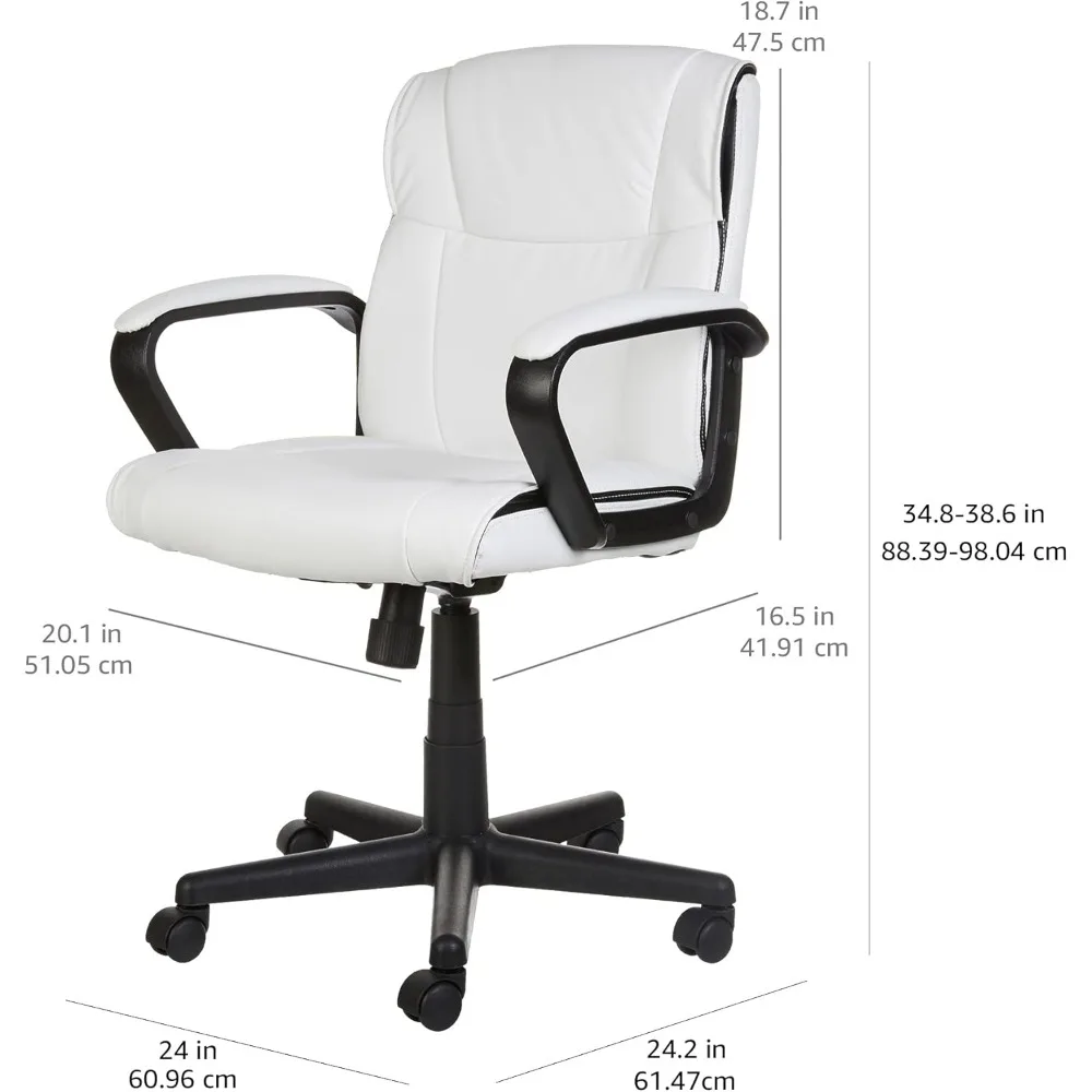 Computador do escritório Task Desk Chair, braços acolchoados, Mid-Back ajustável, 360 Swivel rolamento giratório, Faux Leather, 275 Pound Capacidade