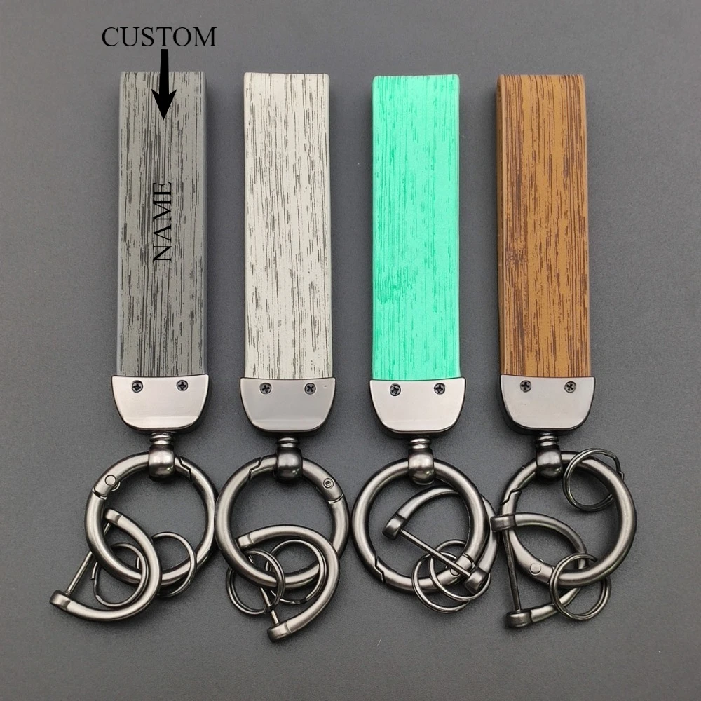 

Personalization Minimalist Glossy Custom High Quality Leather Keychain Car Keyring Metal Embossing Pendant Male Woman Gift