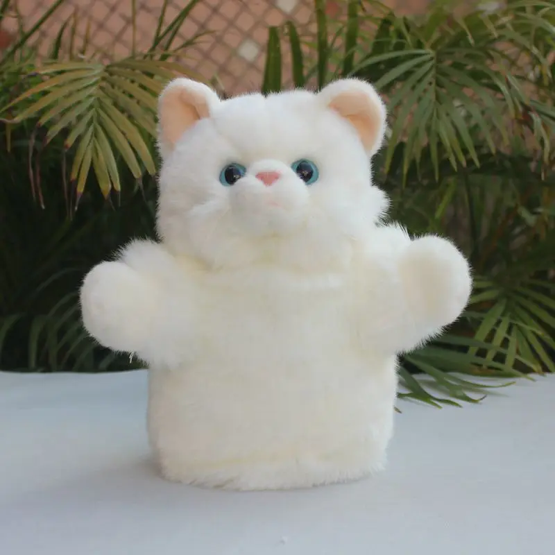 Cute White Cat Hand Puppet Toy Large Plush Simulation Animal Glove Doll Cat Children Ventriloquist Storytelling Kids Gift