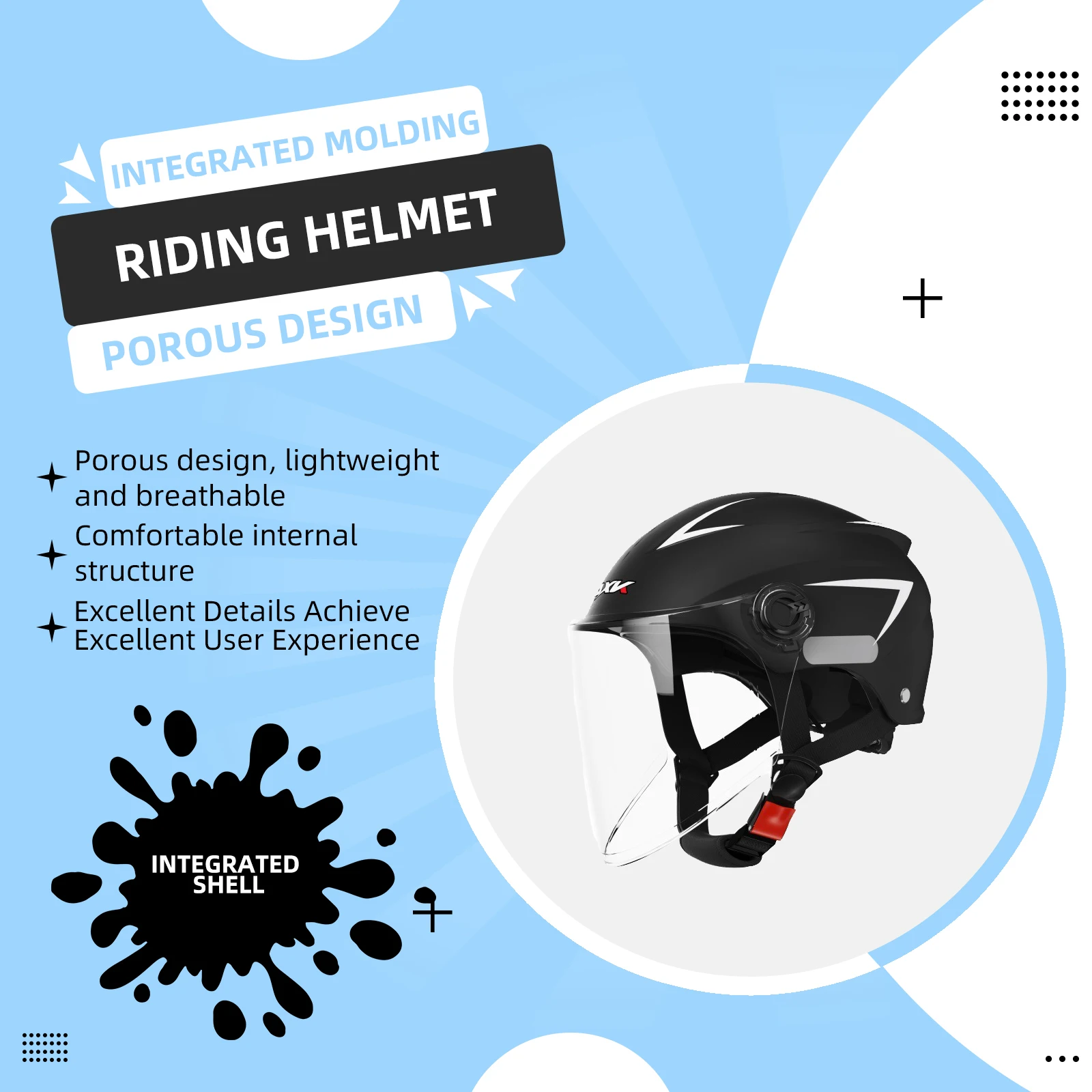 Elektrische motorhelm, zonbestendige en ademende halve helm, all-season universele veiligheidshelm