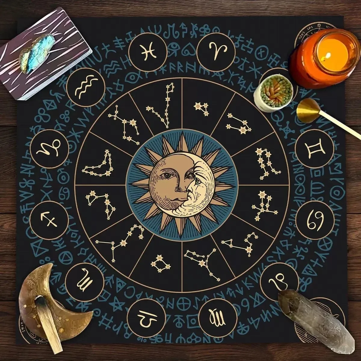 VIKAMA Tarot Altar Cloth Black White Moon Phase Divination Mat Reading Witchcraft Spiritual Astrology