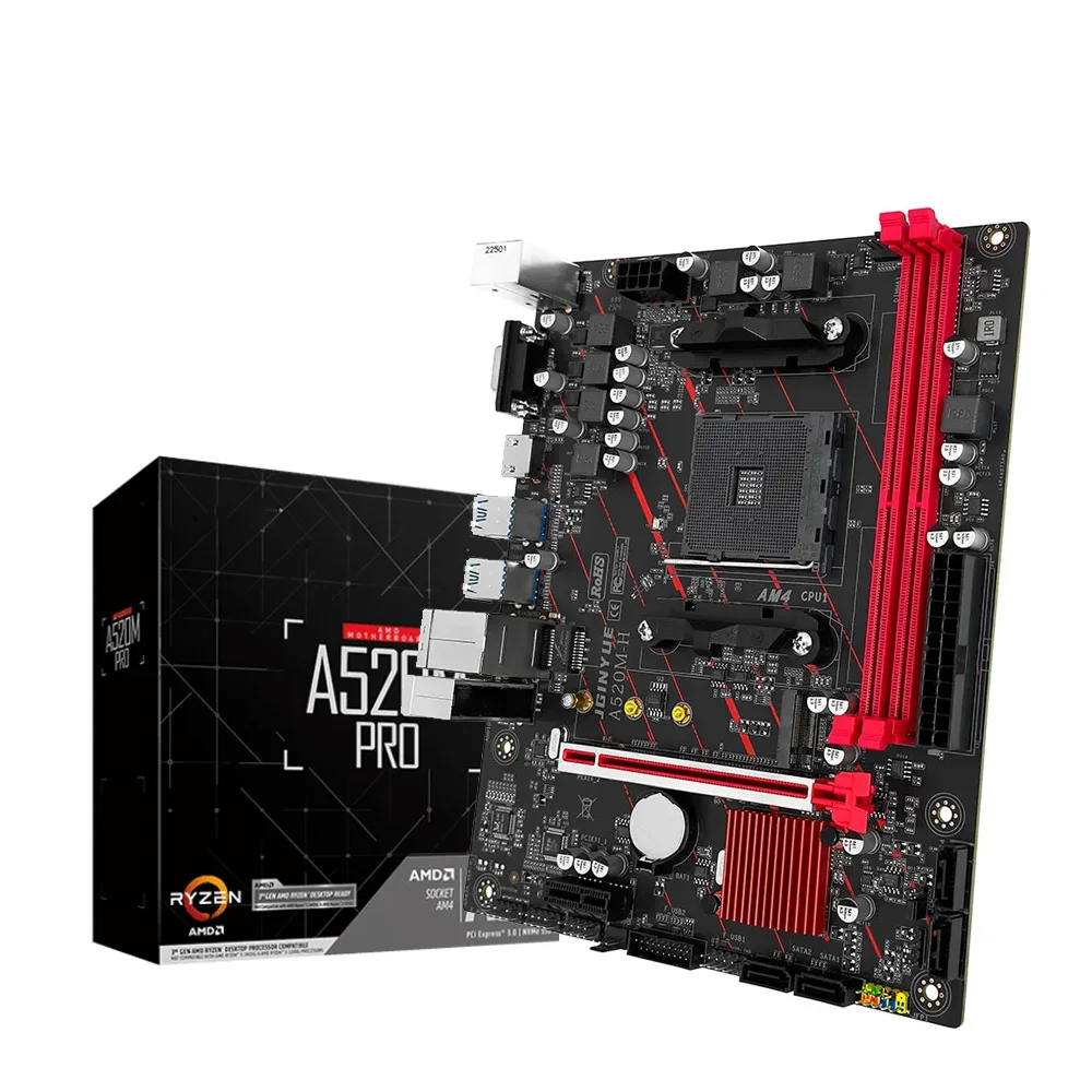 JGINYUE A520M اللوحة الأم وحدة المعالجة المركزية مجموعة AM4 Ryzen كيت مع معالج ثنائي القناة DDR4 3200MHz برودة دعم M.2 NVME 4 * SATA3.0 WIN11