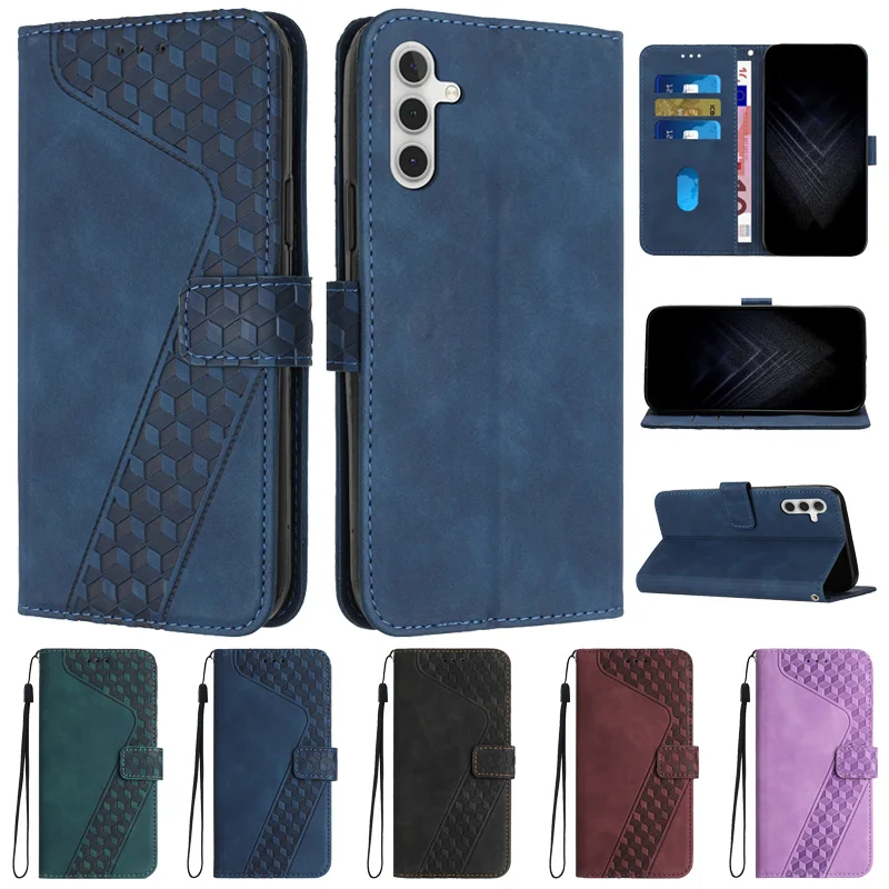 A05S SM-A057F Case For Samsung Galaxy A05S Cover 3D Geometric Lattice Leather Flip Wallet Case sFor Samsung A05 SM-A055F Cases