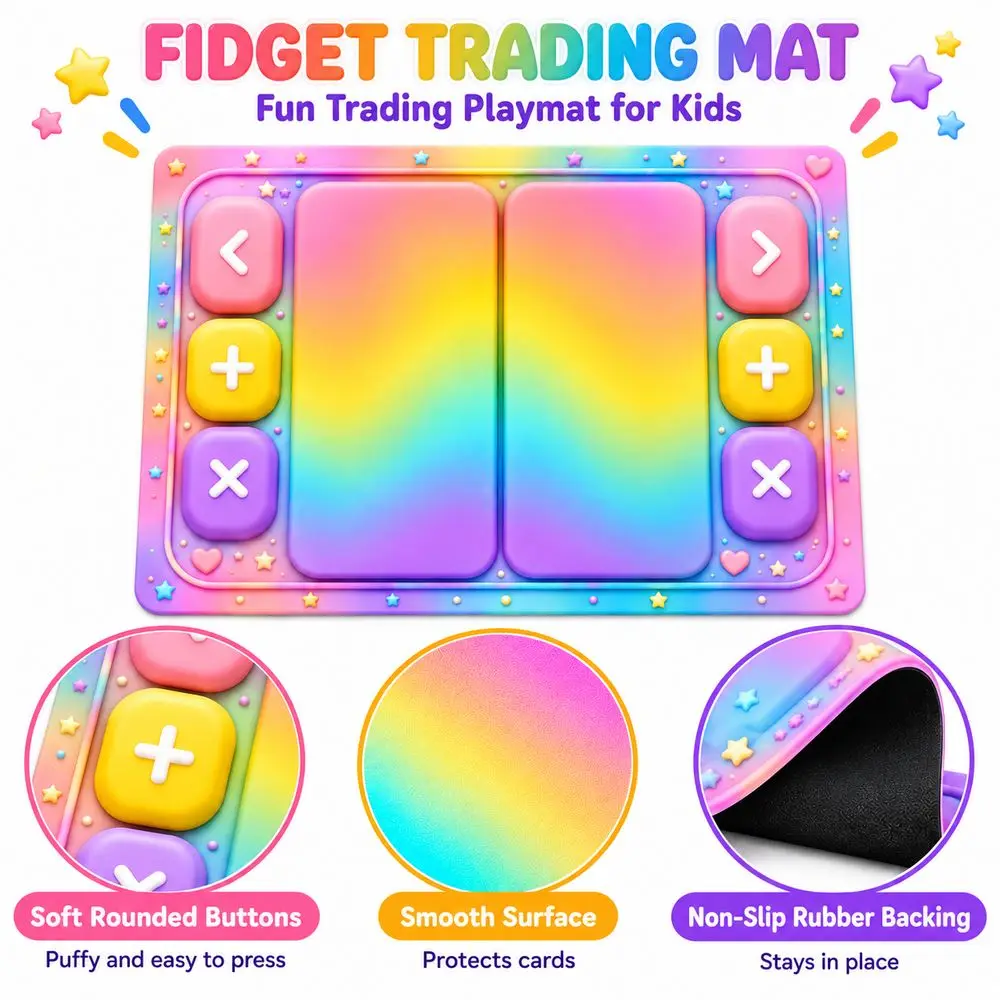 Rounded Buttons Fidget Trading Mat Soft Smooth Rubber Backing Squishy Swap Board Waterproof Easy to Roll Kids Toy Trading Mat