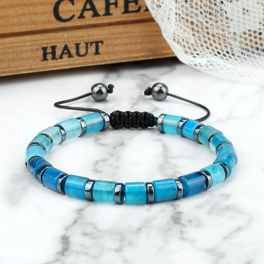 Trendy Agate Bracelet Beaded Braided Bangle Natural Stone Solid Color Adjustable Handmade Women Men Lucky Gift Jewelry Wholesale