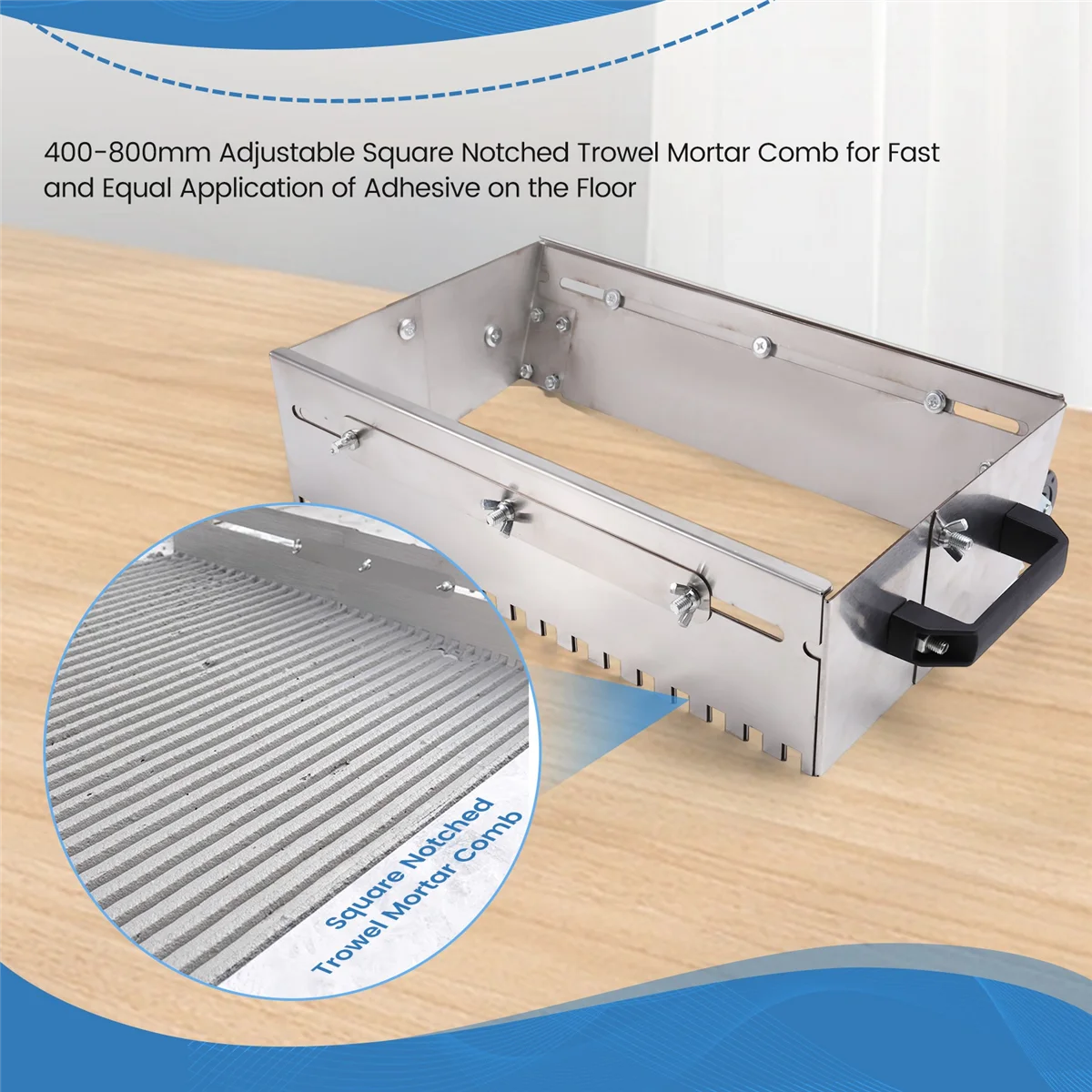 N18R Pettine per malta con cazzuola con intaglio quadrato regolabile da 400-800 mm per un'applicazione veloce e uguale dell'adesivo sul pavimento