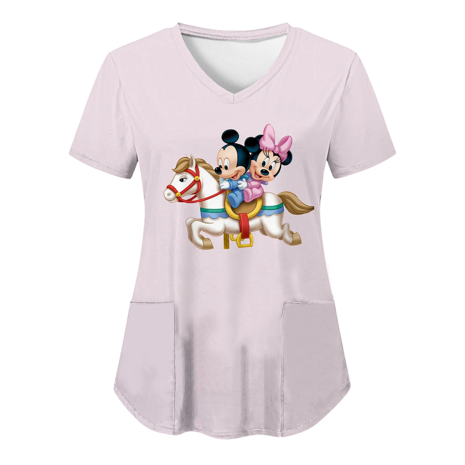 Disney เสื้อยืด2024สำหรับผู้หญิงเสื้อยืดมินนี่เมาส์เสื้อยืดชุดพยาบาลเสื้อยืดมิกกี้ผู้หญิงเสื้อผ้ามีกระเป๋าเสื้อในโรงพยาบาล