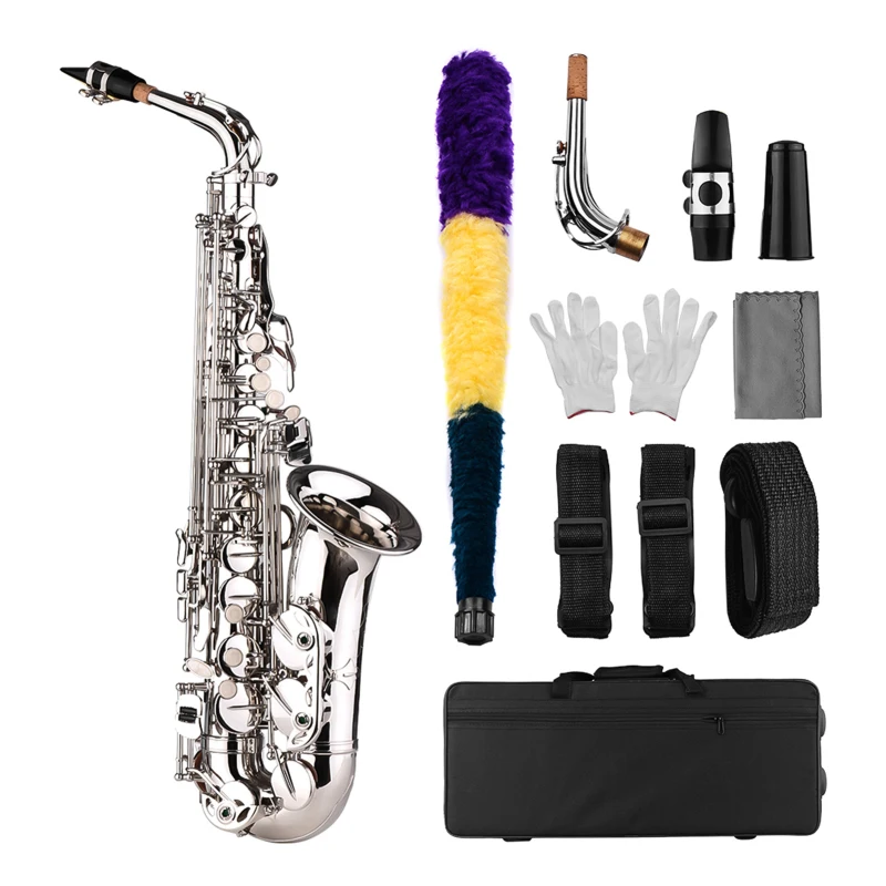 Saxophone Sax Eb Be Alto E Flat Brass Carved Pattern on Surface Plastic Mouthpiece Exquisite with Gloves Cleaning Cloth Brush