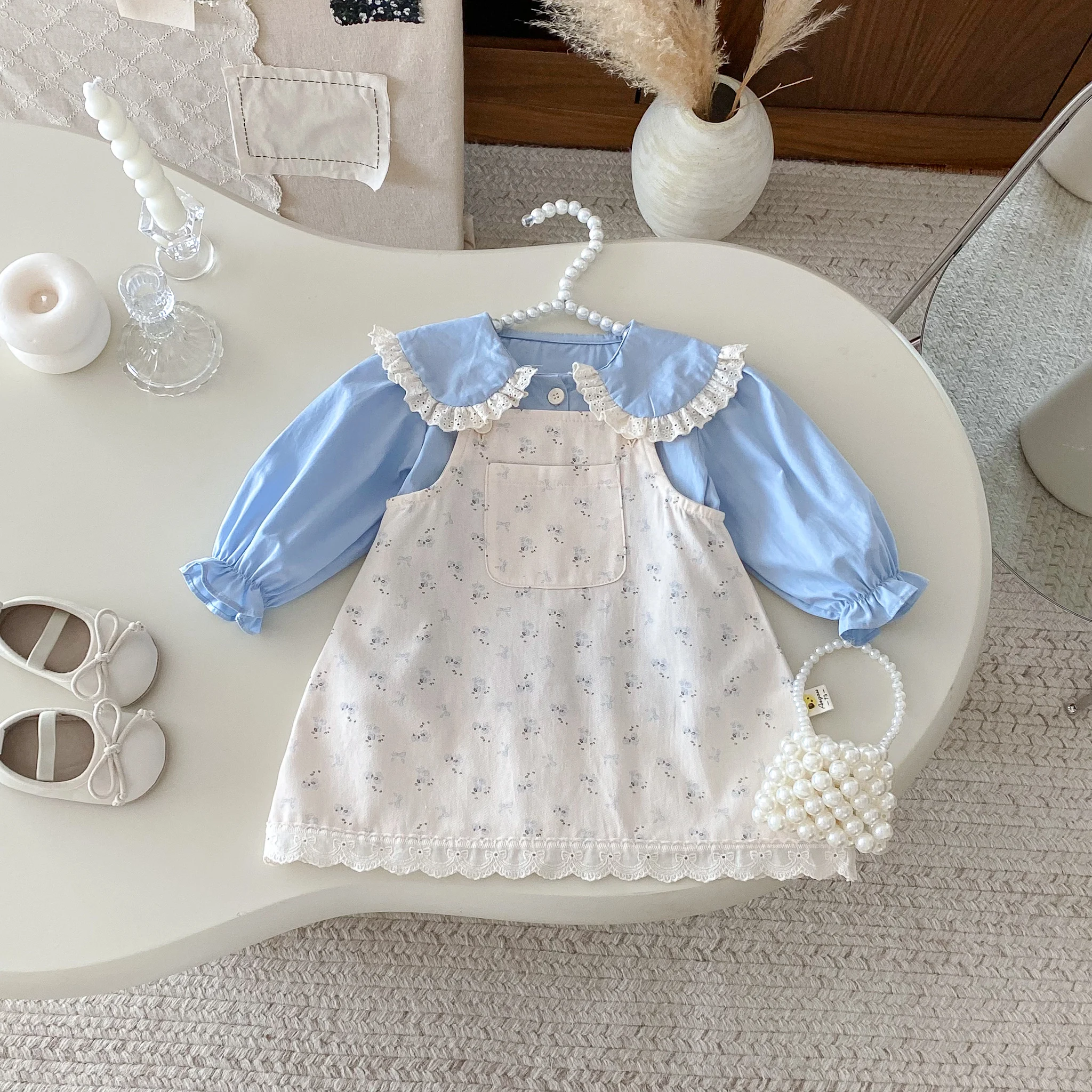 New Autumn Collection for Girls: Floral Carrier Dress, Infant Base Shirt, Two-Piece Set, Girls' Vest Dress
