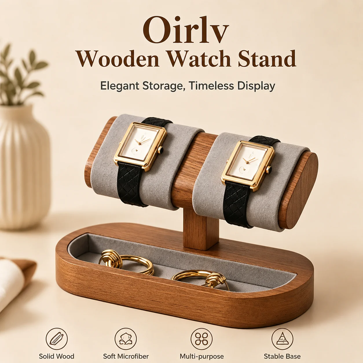 

Oirlv Watch Display Stand Wooden Watch Storage Organizer Stand Ring Jewelry Holder Display for Wrist Watch Jewelry Display Rack