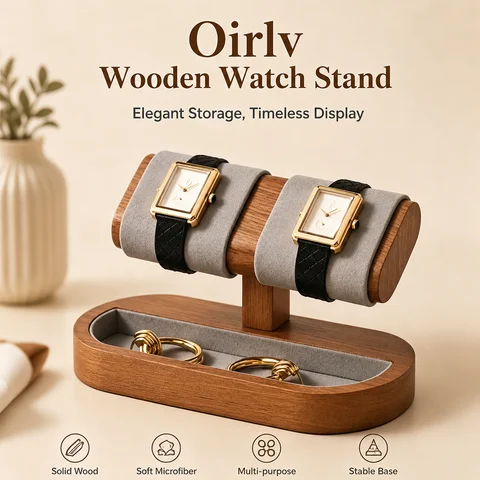 Oirlv Watch Display Stand Wooden Watch Storage Organizer Stand Ring Jewelry Holder Display for Wrist Watch Jewelry Display Rack