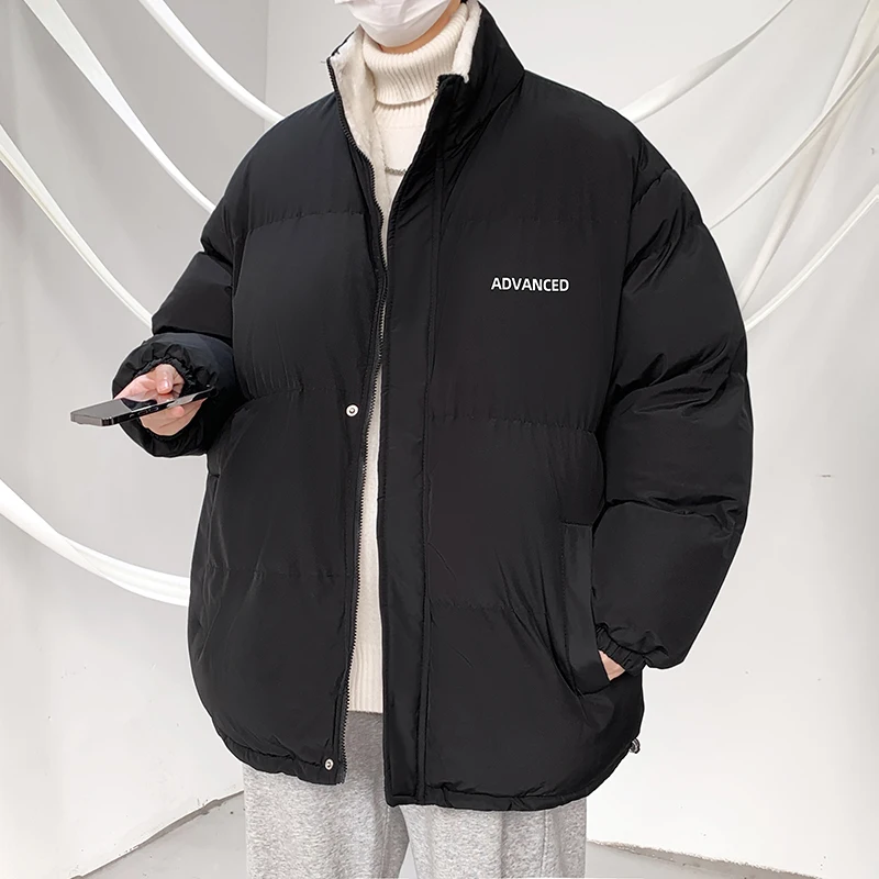 

Men's Winter Thiened Fce Lined Lamb Velvet Cotton Jaet Stand Collar Bread Sle Coat Warm Casual Loose Fit Youth Faion