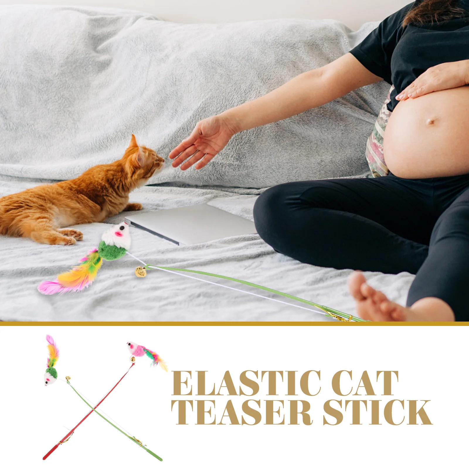 

2pcs Teasing Stick Ball Durable Elastic String Safe Pet Teaser Rod Cat Playthings Interactive Cat Supply For Playtime