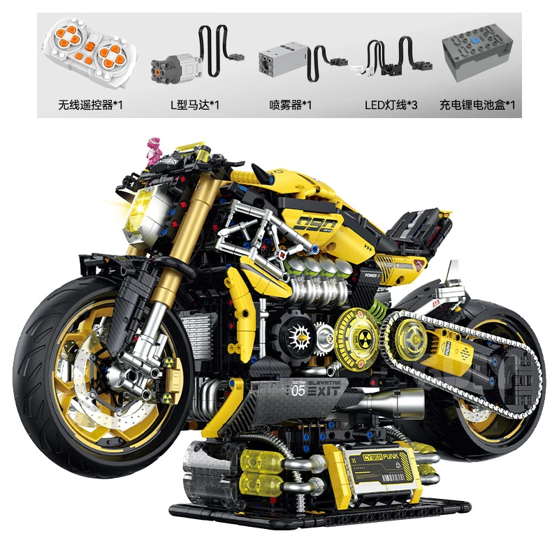 IN STOCK MOC Technical Remote Control Motorcycle Building Blocks Model Locomotive Bricks Assembling Toys for Children Gift Set