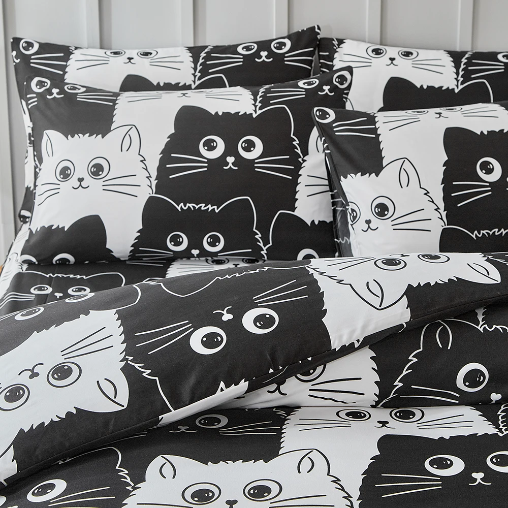 Duvet Cover Bedding Set Twin Full Queen King Size 135x200 Nordic Quilt Cover 240x220 Double Single Cat Bow Bed Linen 200x200