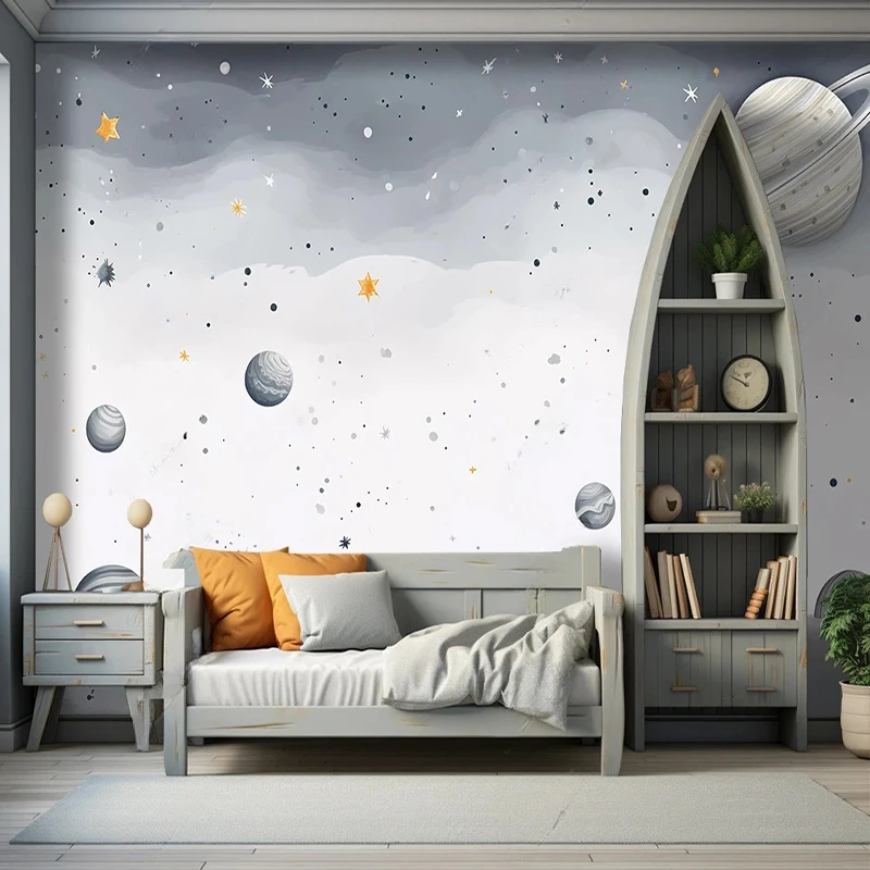 Custom Mural Wallpaper Cartoon Children's Room Kindergarten Cosmic Starry Sky Interior Background Wall Painting 3D Papel Tapiz