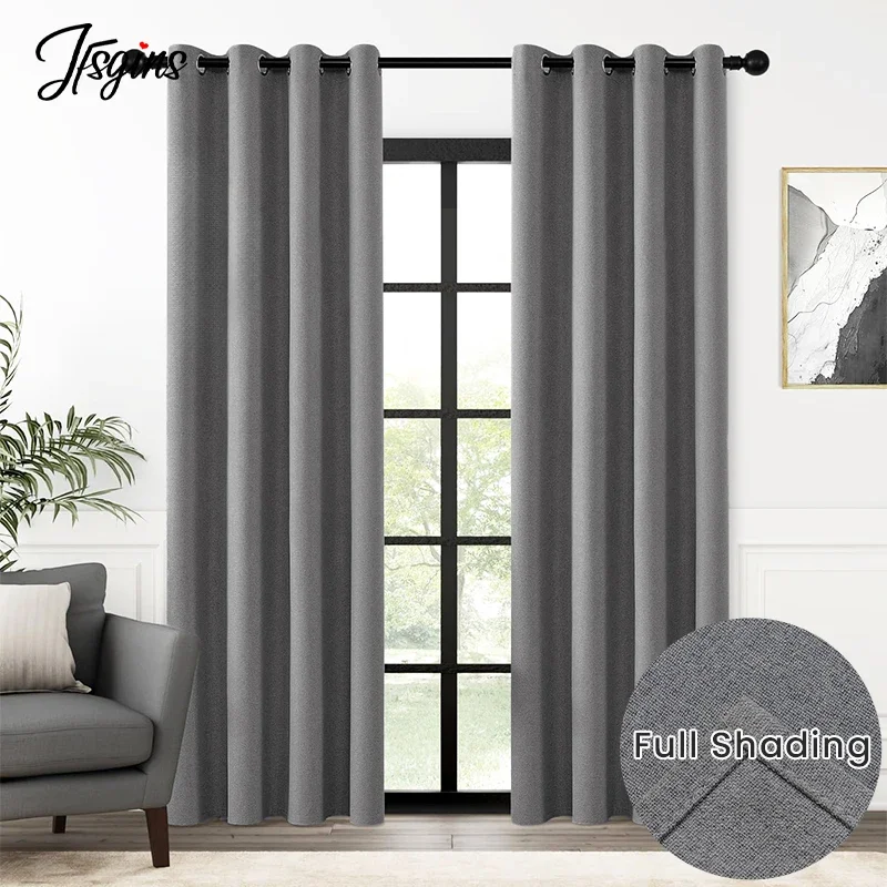 Opaque Blackout Curtains for Bedroom Living Room Hall Blinds Curtain for Kitchen Thermal and Insulated Treatment Linen Texture