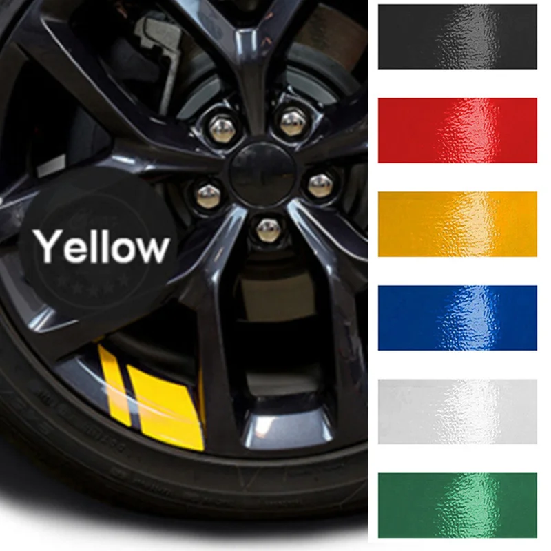 4Pcs Car Interior Stickers Reflective Car Wheel Rims Vinyl Sticker Hash Mark Stripe Racing Wheel Hub Size Decoration Accessories