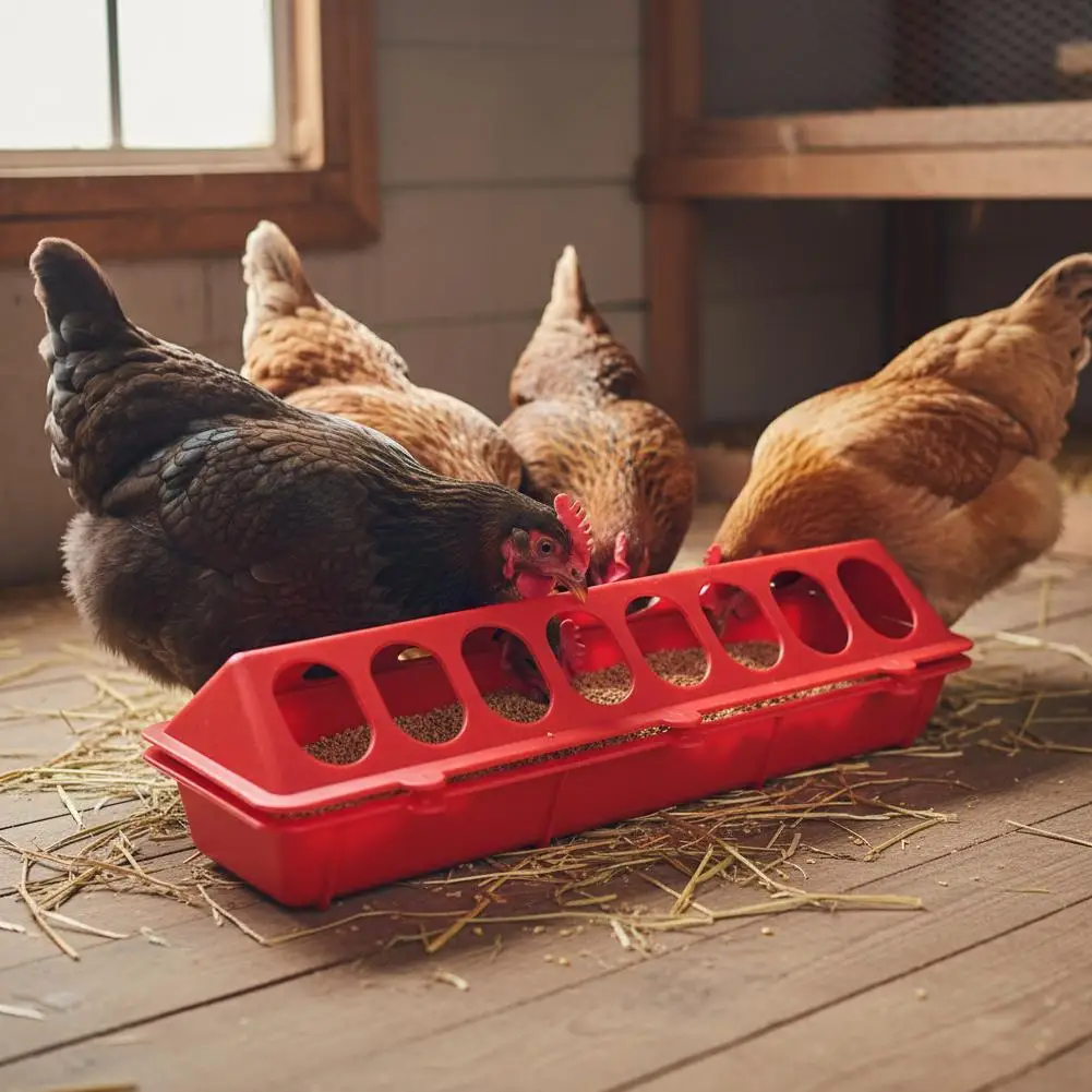 30cm Plastic Flip-Top Poultry Feeder Trough Hanging Ground Bucket for Chickens, Ducks & Pheasants Bird Feed Tray