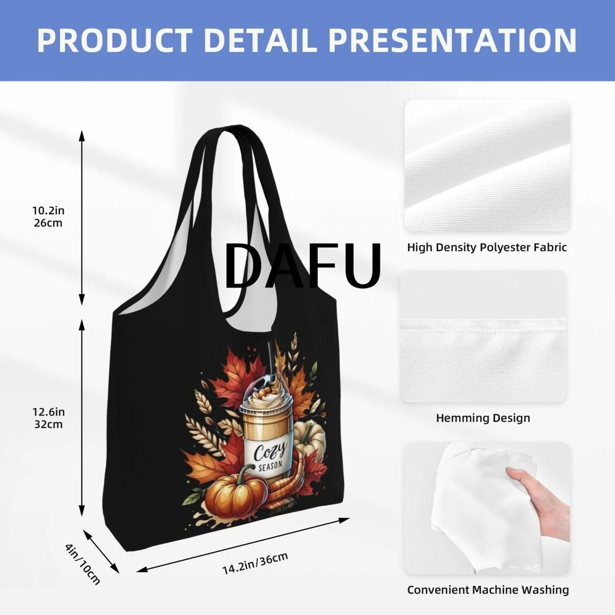 Cozy Autumn Vibes Large Capacity Canvas Tote Bag Single Shoulder Work Commute Bag For Women Eco-Friendly Shopping Bag