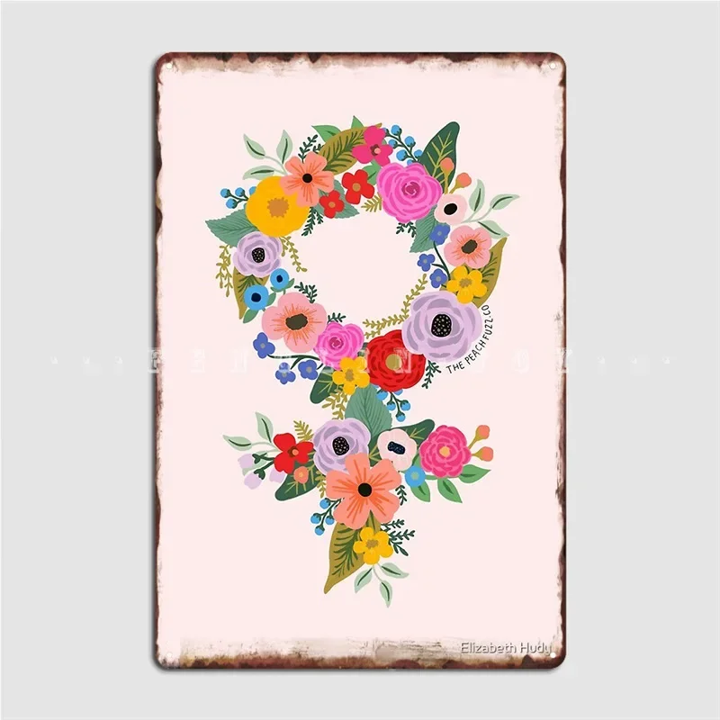 Floral Feminist The Peach Fuzz Metal Sign Wall Cave Club Bar Classic Mural Painting Tin Sign Poster