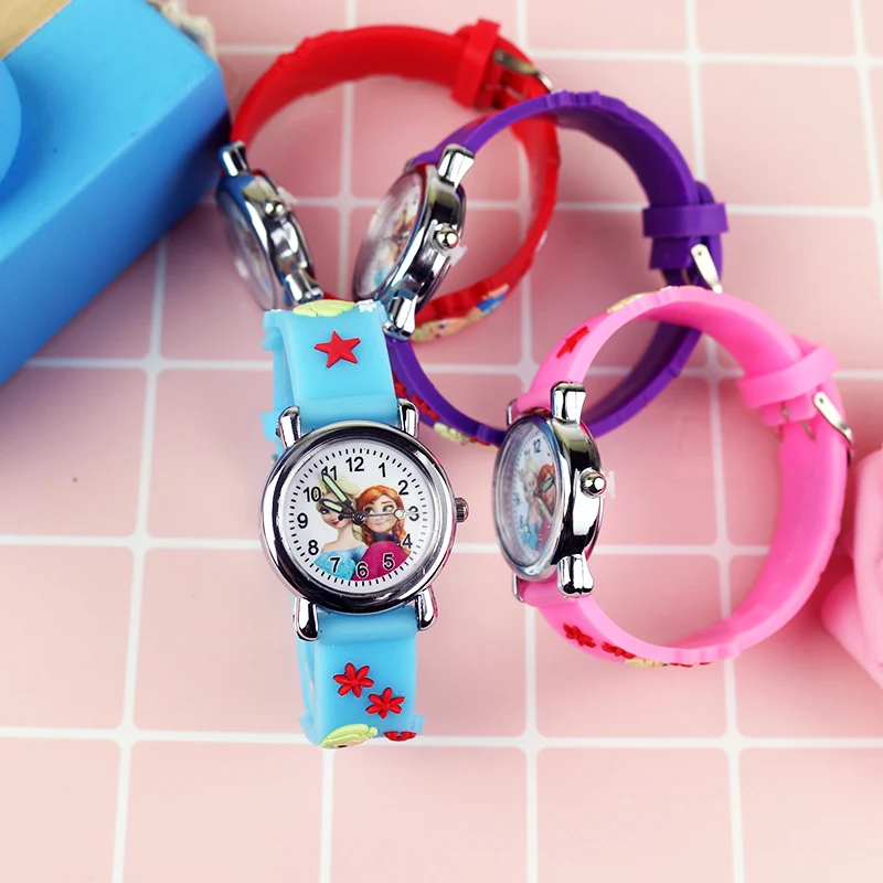 Cartoon Frozen Elsa Watches for Kids Boys Rubber Strap Quartz Wristwatch Spiderman Children Clock Student relogio Gift montre