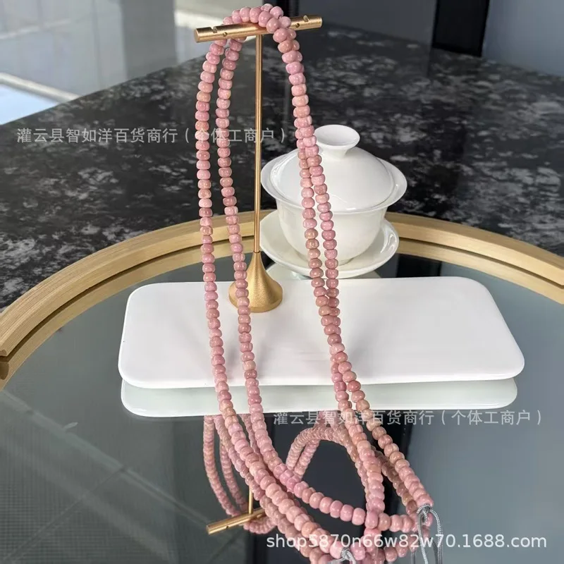 Pink Ridge Peach Heart Bead Chain Handmade Beaded Jewelry Single Item