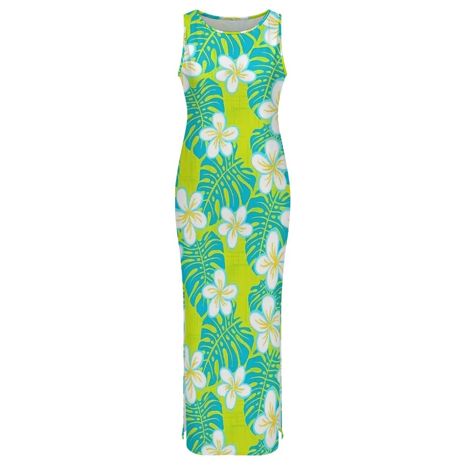 Vestido Floral Tropical hawaiano para mujer, ropa de calle, vestido ajustado, vestidos largos Retro sin mangas de verano, ropa gráfica de gran tamaño